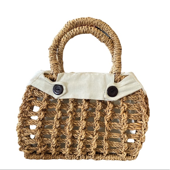 Boho Woven Basket Bag or Caddy with Lining - Picture 2 of 6